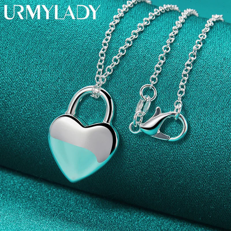 

URMYLADY 925 Sterling Silver Heart Lock 16-30 Inch Pendant Necklace For Women Wedding Engagement Charm Jewelry