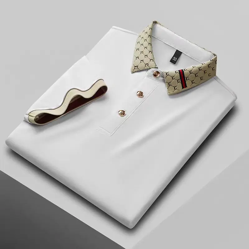 

Высококачественная мужская рубашка-поло с изысканным мастерством и принтом с короткими рукавами, летняя футболка с лацканами, деловая повседневная мужская одежда