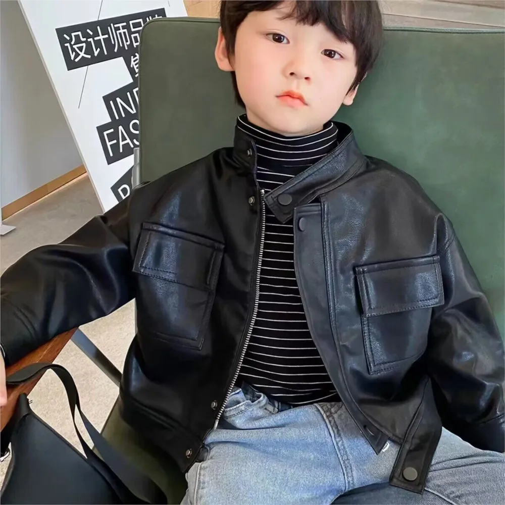 2026 new spring autumn Girls Kids Boys PU Coat jacket comfortable cute baby Clothes Children Clothing