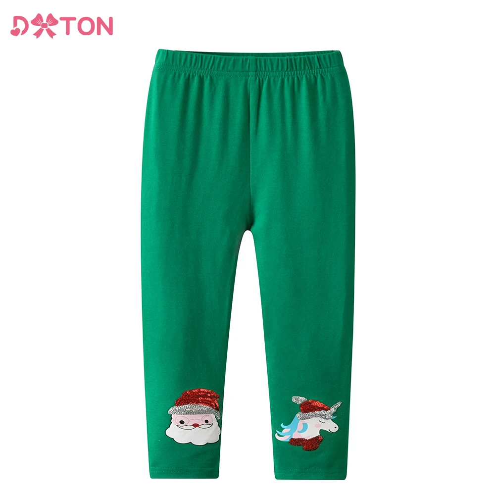 DXTON Toddler Cotton Leggings Baby Girls Pencil Pants Four Seasons Green Solid Children Girls Trousers Applique Girls Clothes