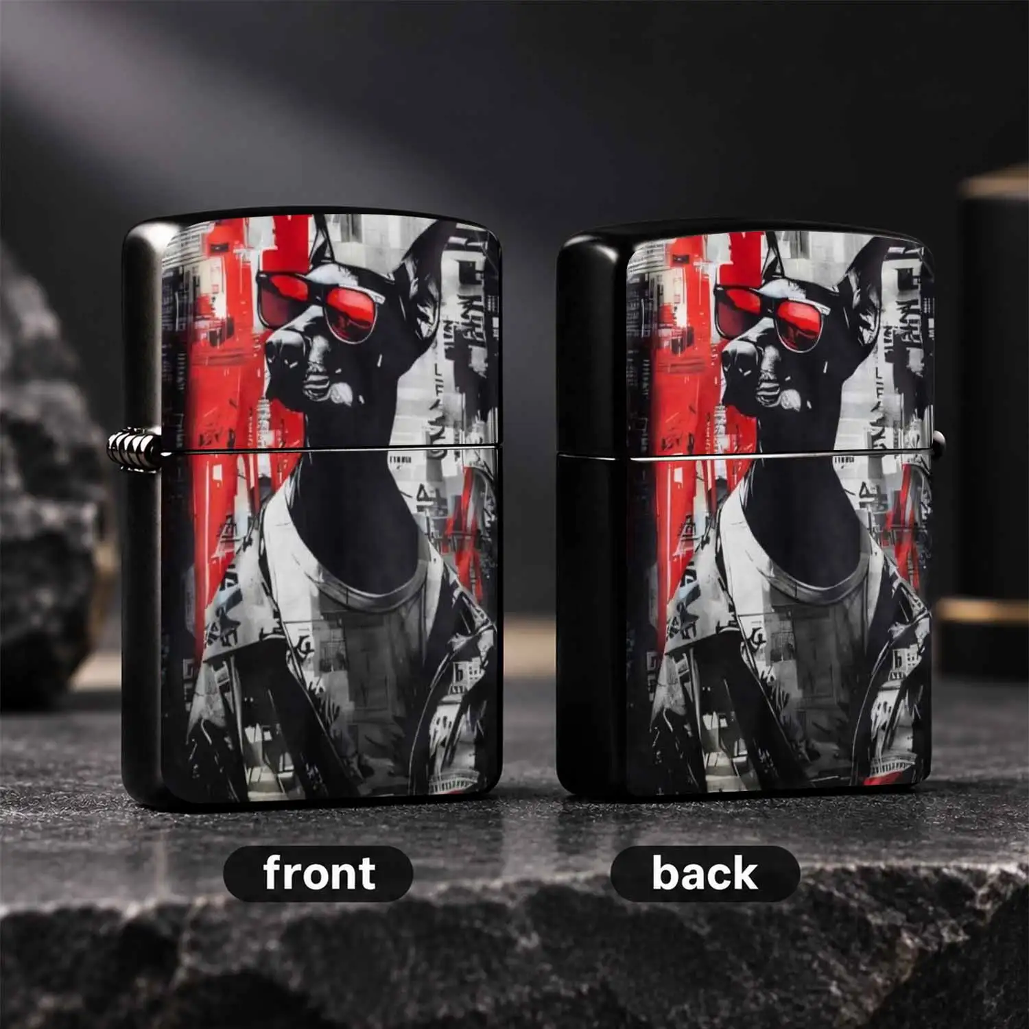 Trendy Cyber Urban Doberman Pattern Lighter, Cool Street Art Print Portable Igniter, Stylish Daily Accessory For Camping Gathering, Unique Creative Gift For Friends, Ideal For All Scenarios With Fashion Artistic Vibe A Humorous And Interest