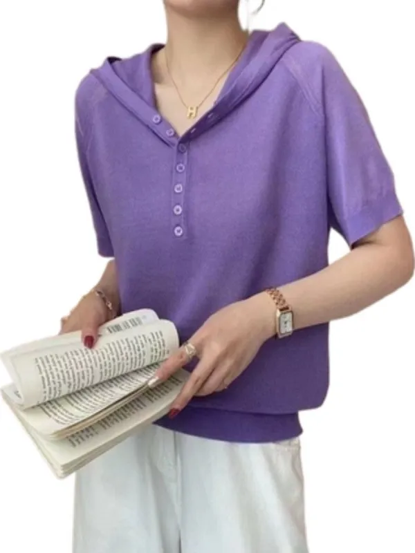 Los ijszijde gebreid ort Sve T-shirt voor dames met hoed Zomer lichtgewicht ademend comfortabel f Sve hoodie