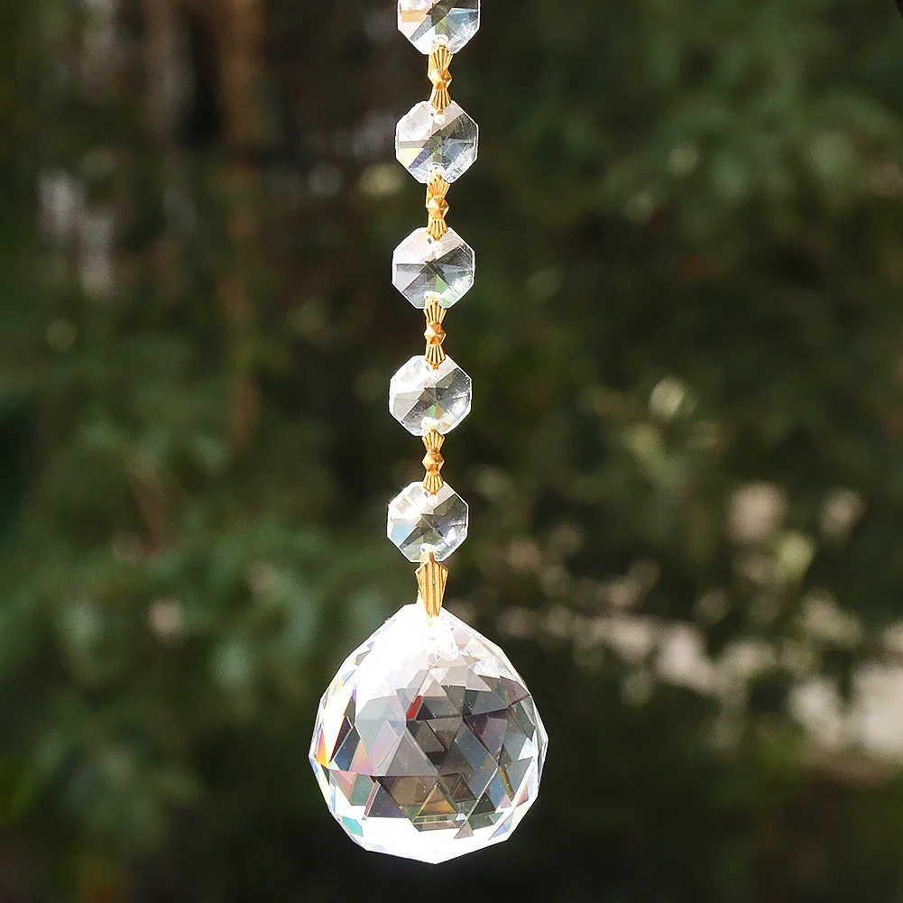 Handmade Braided Connector Clear Octagonal Beads Crystal Ball Pendant Faceted Prism Shiny Sun Catcher Yard Garden Hanging Decor