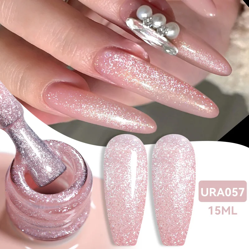 UR SUGAR 15ml Pink Gold Sparkling Glitter Series Gel Nail Polish Nail Art Varnish Semi Permanent Soak Off UV Gel For Nail