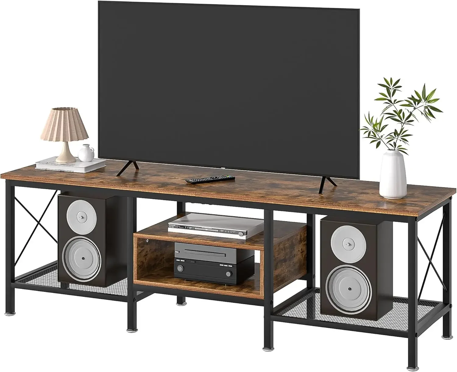 

Industrial TV Stand for 65 Inch Television Cabinet 3-Tier Console with Open Storage Shelves, Entertainment Center Metal Frame