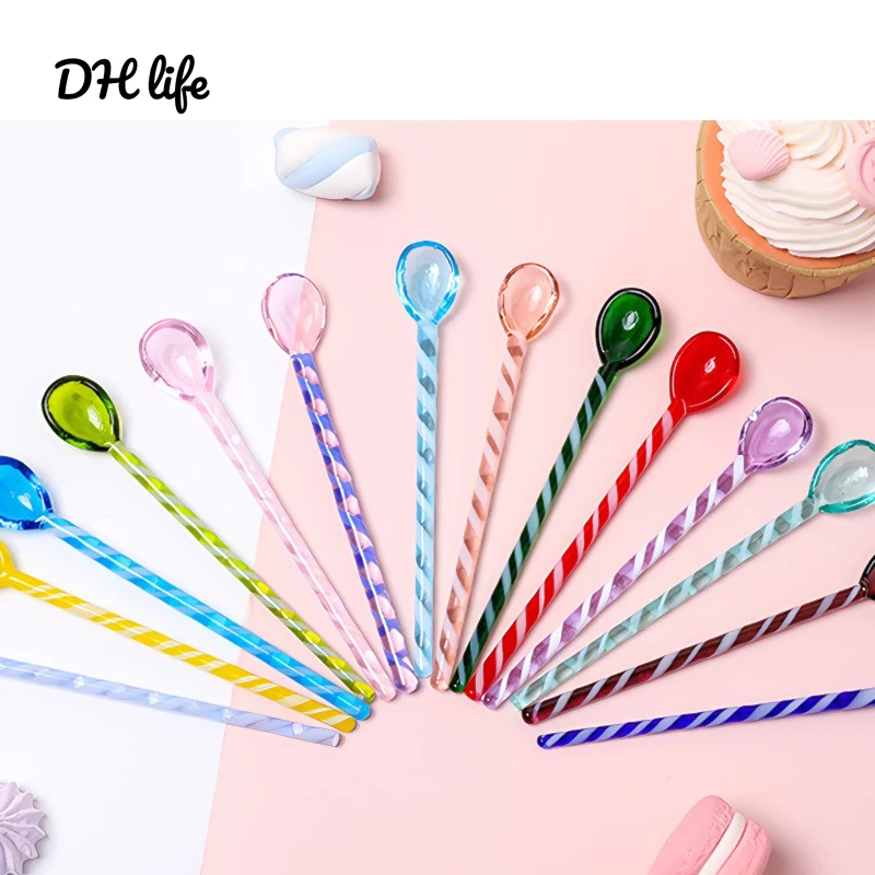 

Стеклянная ложка для перемешивания кофе, милая мешалка для напитков, подарочная коробка, набор, высокое эстетическое значение DH, ложка для смешивания, обеденная утварь