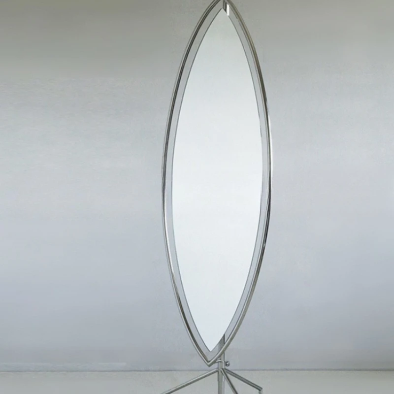 Stainless steel full-length mirror, special-shaped light luxury movable fitting floor mirror