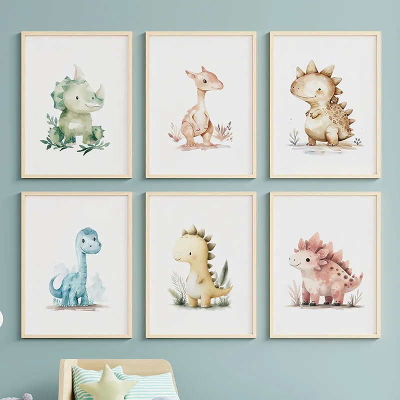 Cartoon Dinosaur Jungle Kawaii Dino Baby Shower Posters Nursery Canvas Painting Wall Art Prints Pictures for Kids Bedroom Decor