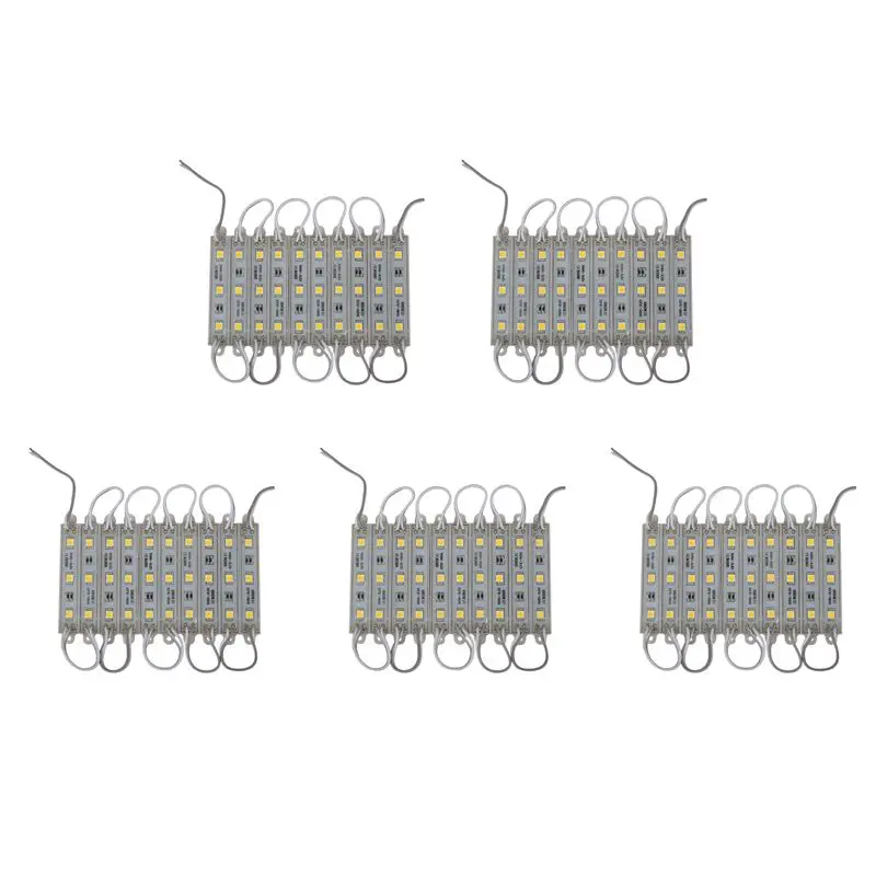 BAAJ-5 X 10Pcs 5050 SMD 3 LED Module LED Strip String Light Waterproof DC 12V Warm White