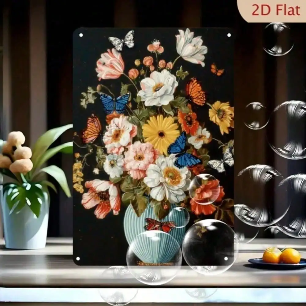 CIFBUY Vintage Floral Butterfly Rustic Aluminum Wall Art Waterproof Durable Metal Sign for Home Restaurant Cafe Garage Decor