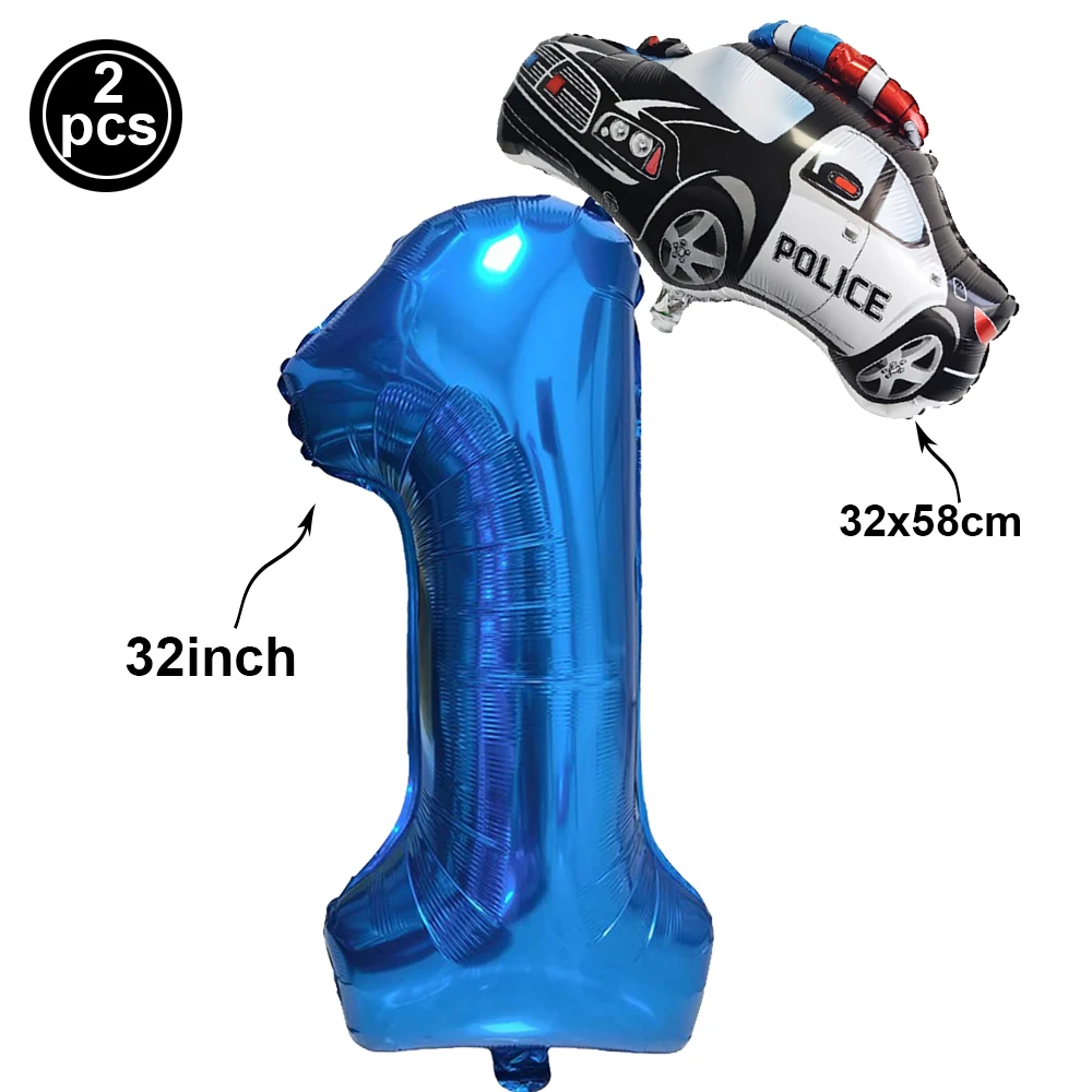 Black Police Balloon Car Supershape Foil Balloon 1-9 Number Balloon Boys Car Themed Birthday Balloons Police Party Birthday Deco