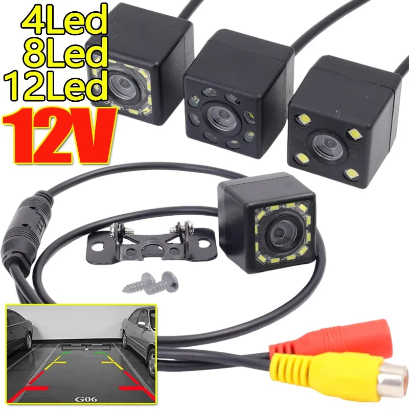 New Reversing Video Vehicle Camera Wide Angle HD Car Rear View Camera 4/8/12 LED Night Vision Parking Camera 12v
