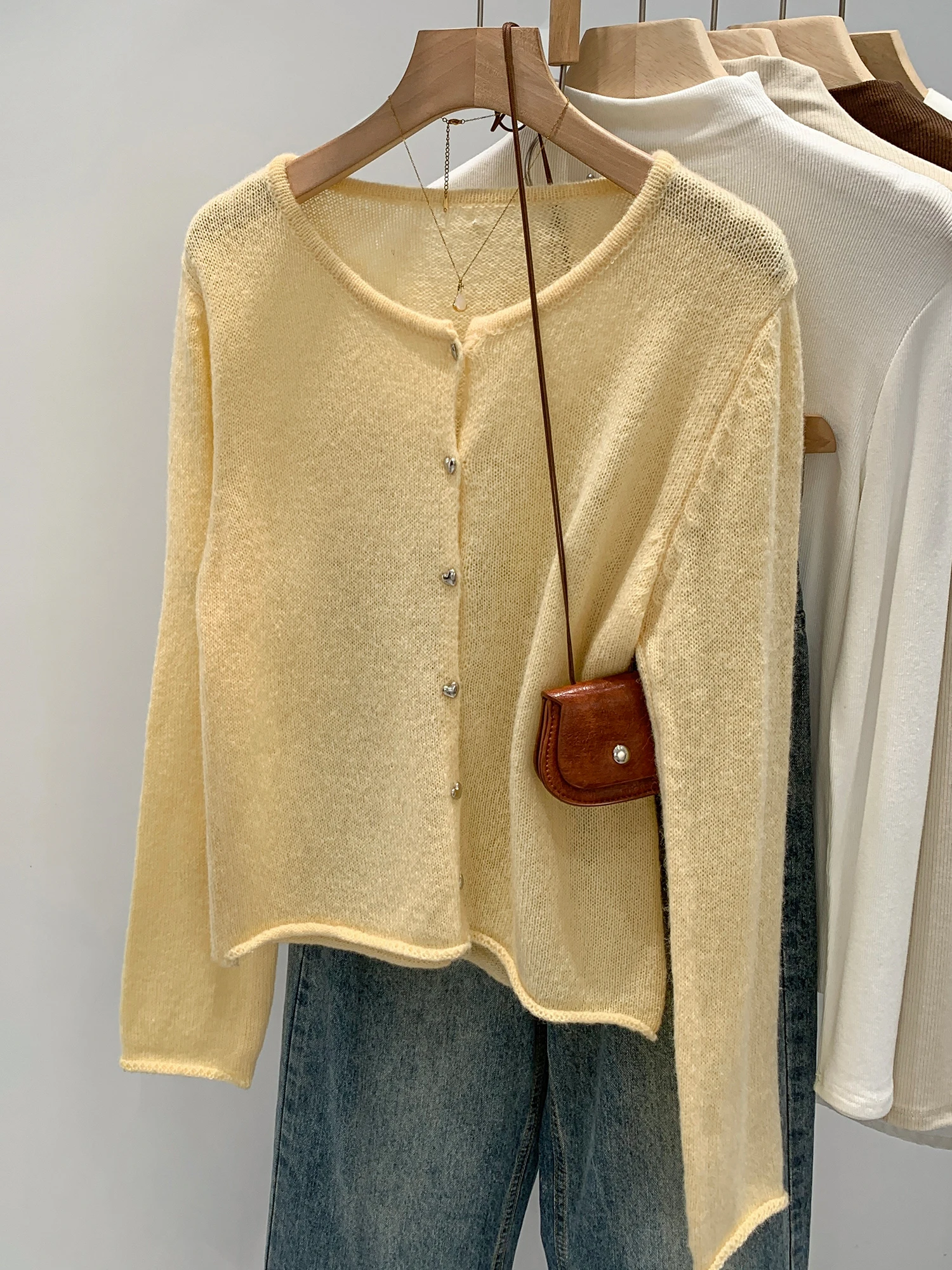 

Chic Lazy Style round Neck Long Sleeve Knitted Open Cardigan Women's Autumn New Small Fragrance Style Top Soft Comfortable Ko...