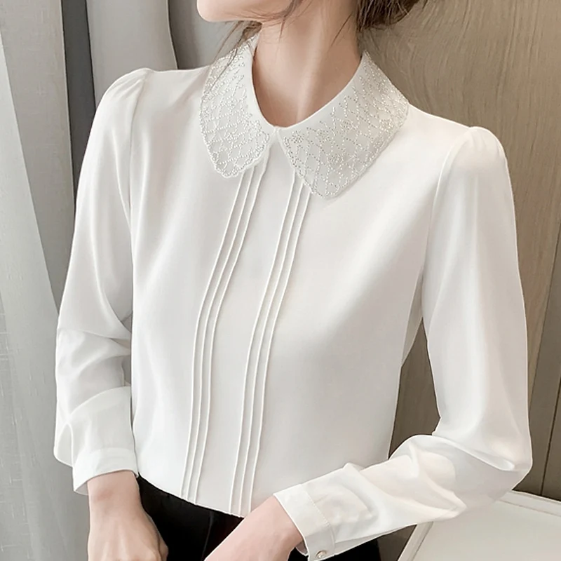 Long Sleeve White Blouse Chiffon Blouse Shirt Women Tops Female Blouse Women Blusas Mujer De Moda 2024 Women Blouses Blusa E374