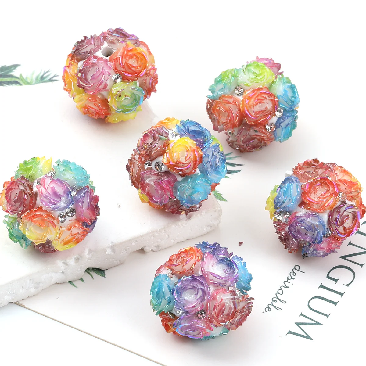 4/9pcs Random Color Rose Cluster Acrylic Beads 21mm For DIY Bracelet Necklace Hair Accessories Craft Making