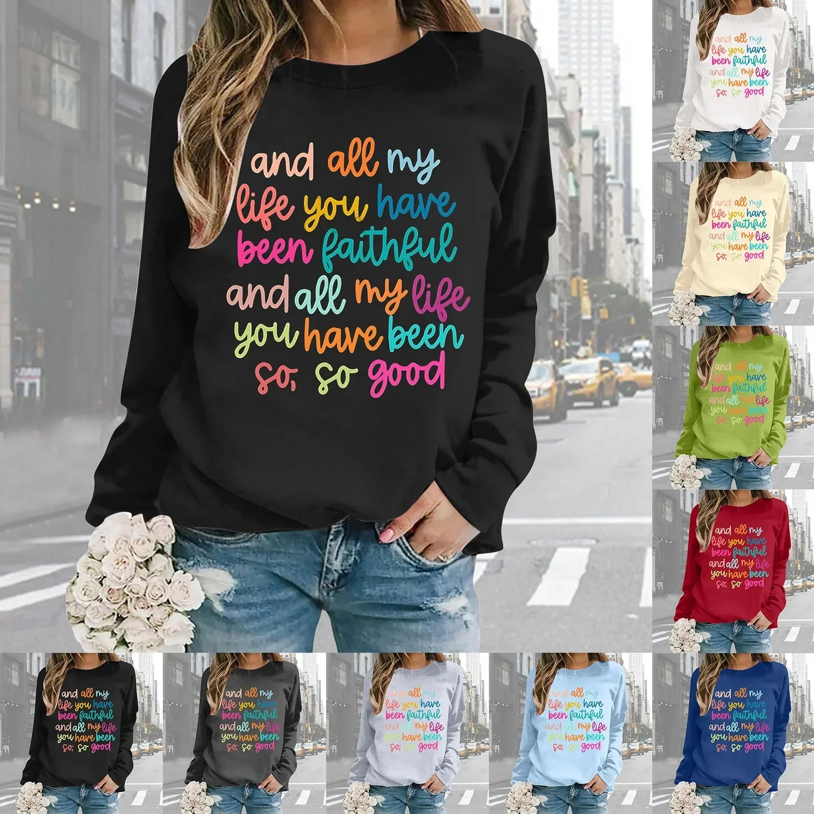 Women Oversize Sweatshirts Long Sleeve Crewneck Letter Printed Lightweight Loose Sweatshirts Womens Hoodies Decorative Hoodies