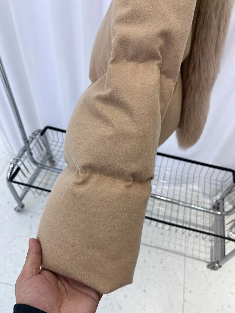 2025 frauen Winter Warme Gans Unten Jacke Große Echt Fox Pelz Kragen Kaschmir Wolle Jacken Dicke Weibliche Puffer Jacken Heißer Verkauf