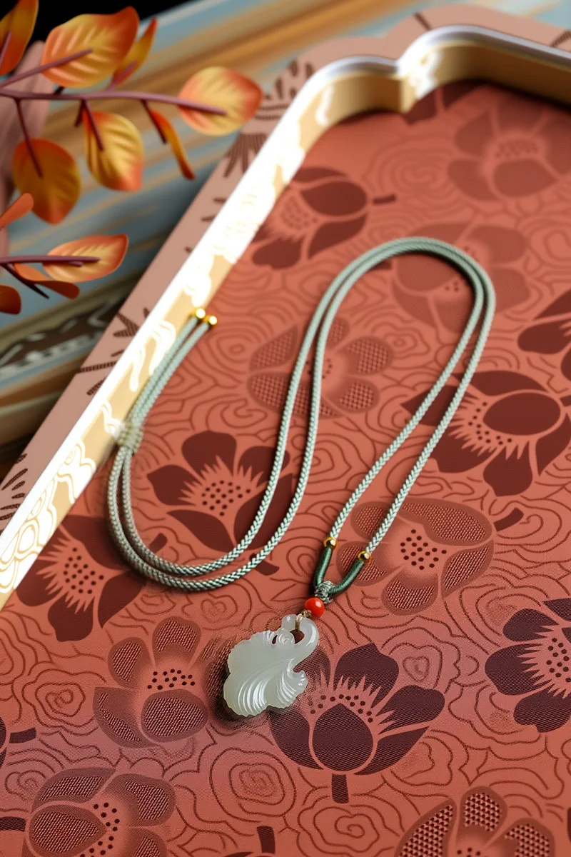 Chinese Style Lucky Natural Hetian Jade Ginkgo Leaf Pendant Auspicious Blessing Fortune Good Luck Necklace Choker Adjustable Rop