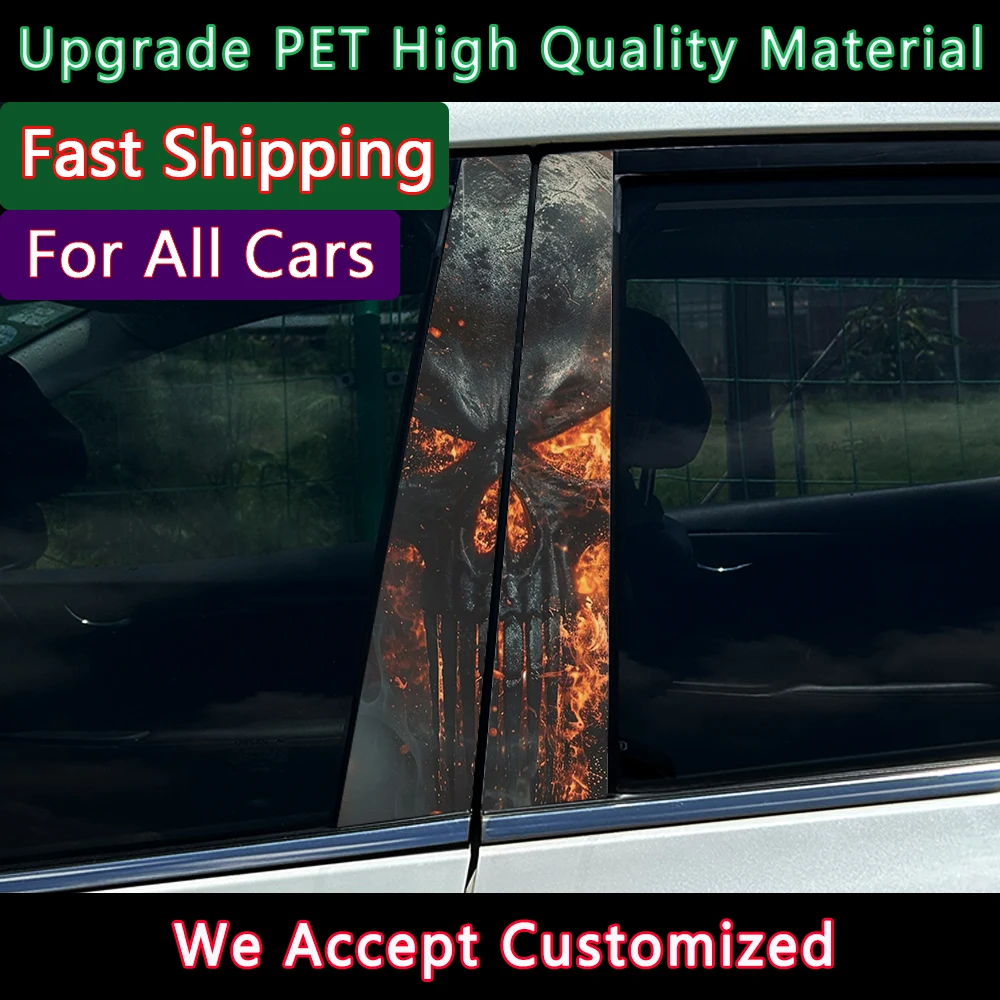 Car Punisher Skull Stickers Auto B-pillar Car Center Column Decoration Cover Scratches Waterproof PET Decals Cars Accessories