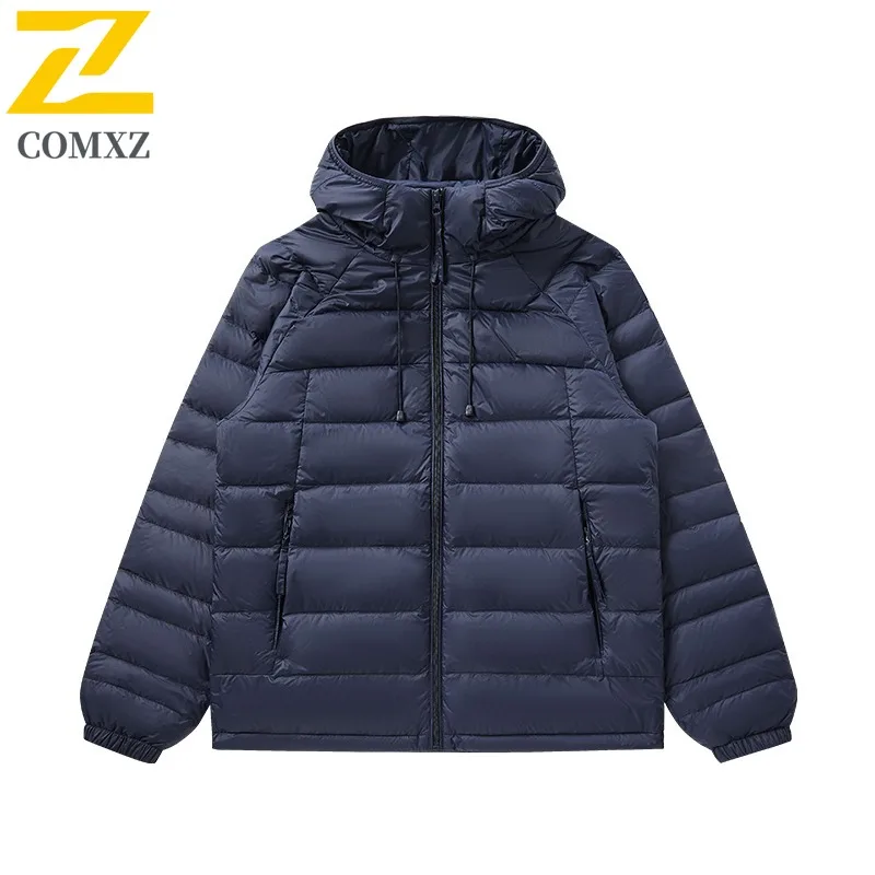 COMXZ New Hooded Down Jacket Men High Quality Camping Lightweight Warm Coat White Duck Down Autumn Winter Trendy Puffer Coat