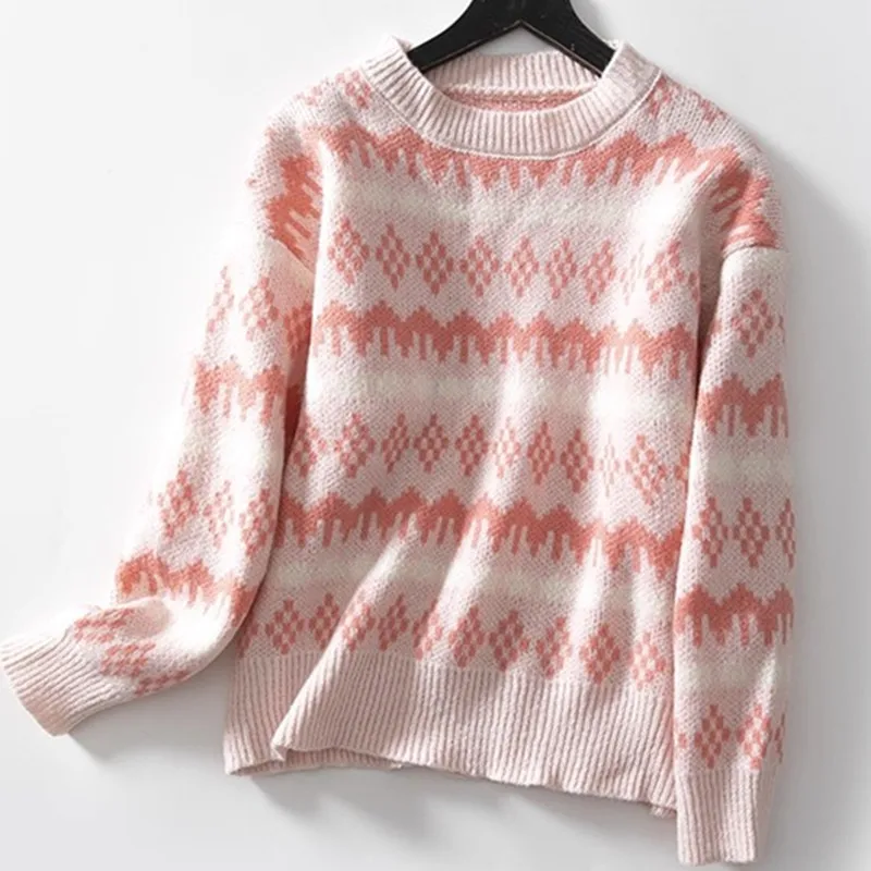 

Women's Loose round Ne Knitted Sweater Fair Isle Pattern High-End Feelings 2025 Autumn Season Other Material Cosition