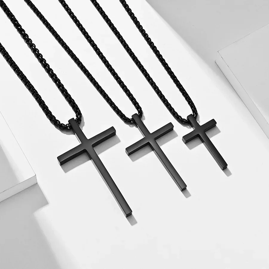 Titan Stahl Kreuz Halskette Für Männer Frauen Schwarz Gold Silber Farbe Kette Kruzifix Anhänger Punk Party Nie Verblassen Schmuck