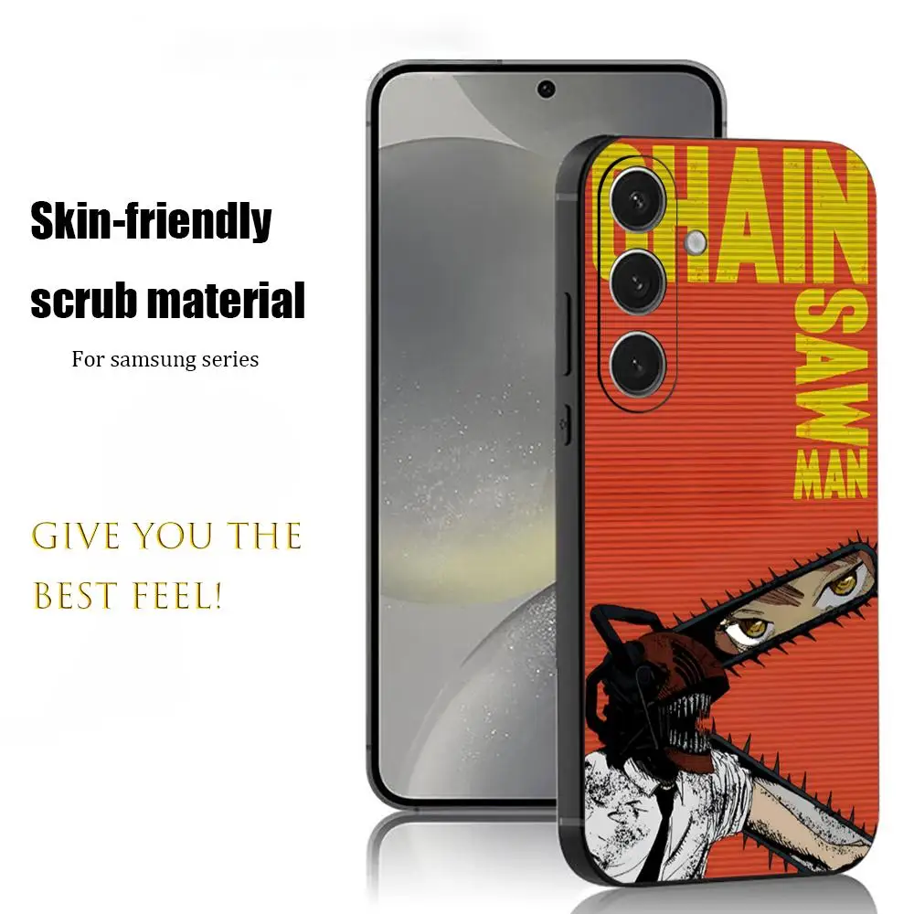 Cool Chainsaw Man Anime Phone Case For Samsung Galaxy S26 S25 S24 S23 S22 S21 Plus Ultra Note20 Soft Black