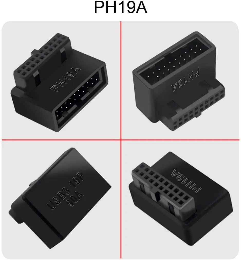USB 3.0 Front Panel Header 19 20Pin Male to Female 90 Degree Header Gender Changer Connector Adapter Overmold For PC Mainboard