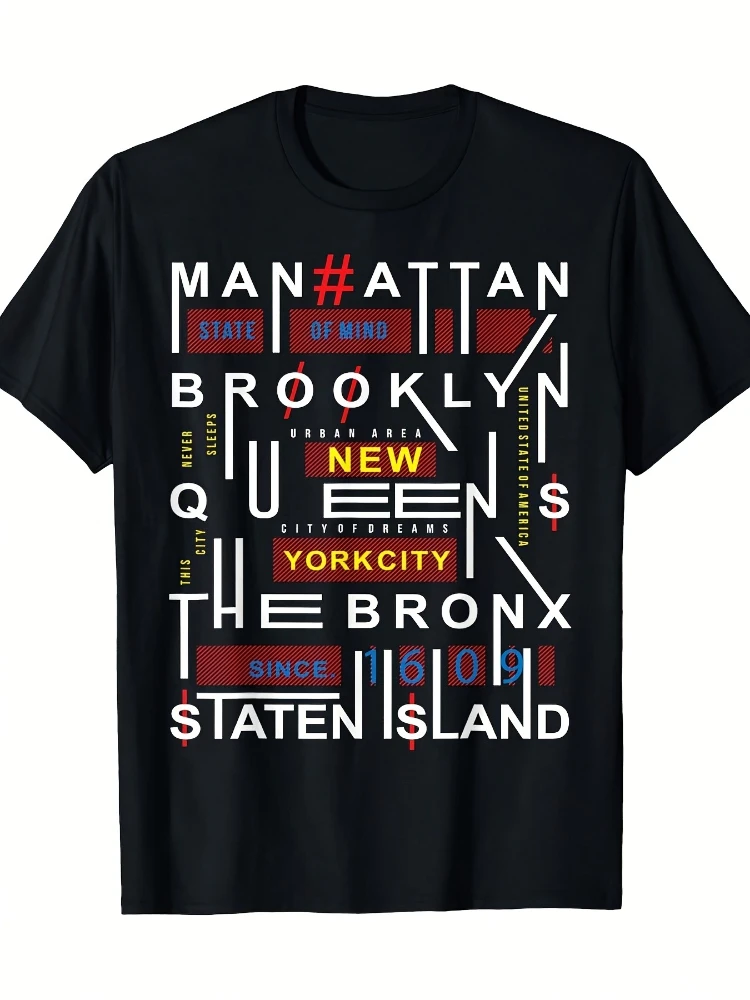 

New York City-Inspired-Vintage Style with Manhattan, Brooklyn,Queens,Staten Island Graphics-100% cotton men's printed T-shirt.