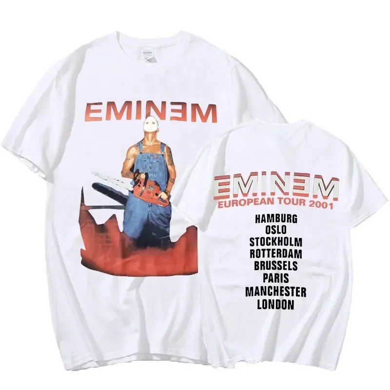 T-shirt Print Vintage 1999 Eminem Slim Shady Tour Cotton Men\'s Women\'s Short Sleeve Couple O-Neck Fashion Unisex Oversized Tops