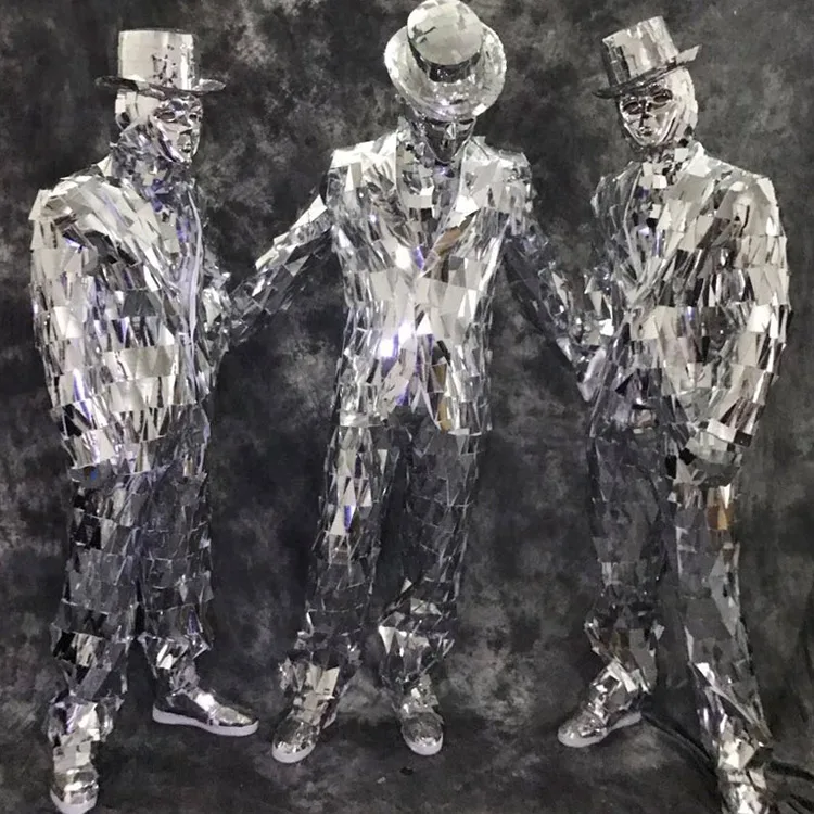 

silver mirror jacket bar perform wears Party mirror men suit stage dance costumes mirror coat dj outfits silver disco mask