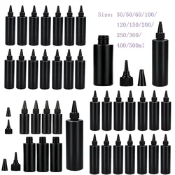 5Pcs 30ml-500ml Empty PE Black Plastic Squeeze Soft Bottle W/ Protective Caps And Tip Refillable Container For Paint Pigment