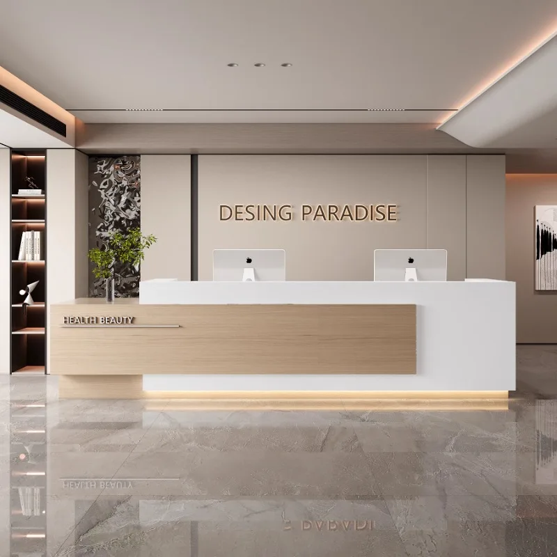 

Design Checkout Front Desk Reception Counter White Long Classic Reception Desk Beauty Salon Recepcion Mostrador Office Furniture