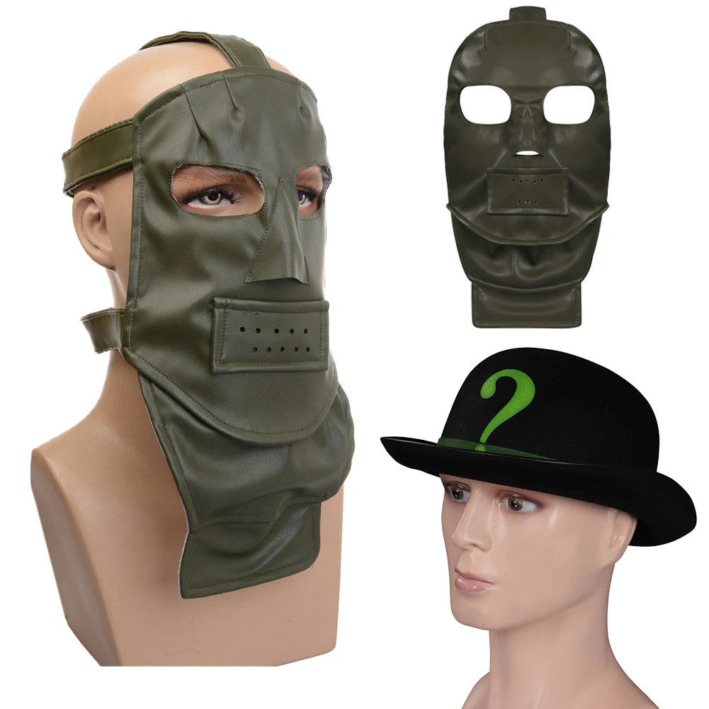 Máscara de The Riddler para hombre, sombrero de fantasía para Cosplay, película Super Villain Edward, disfraz, accesorios de disfraz, accesorios de fantasía para Halloween para hombre
