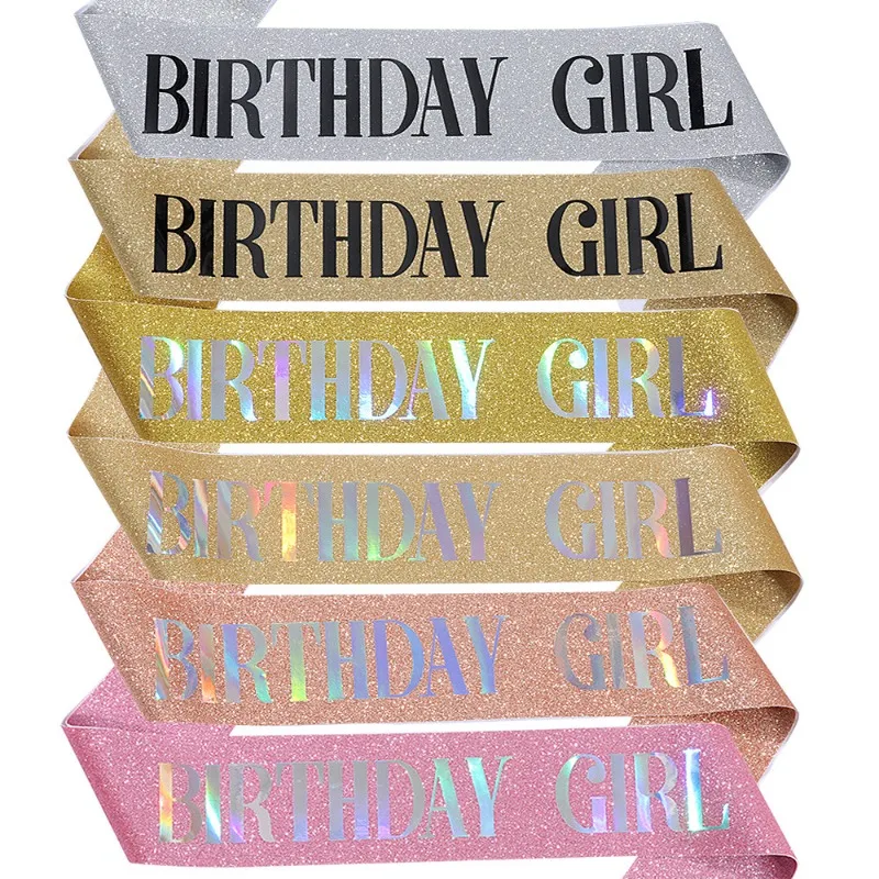 Birthday Girl Sash for Girls Women 16th 18th 20th 21st 30th Happy Birthday Party Decoration Supplies Glitter Satin Birthday Sash