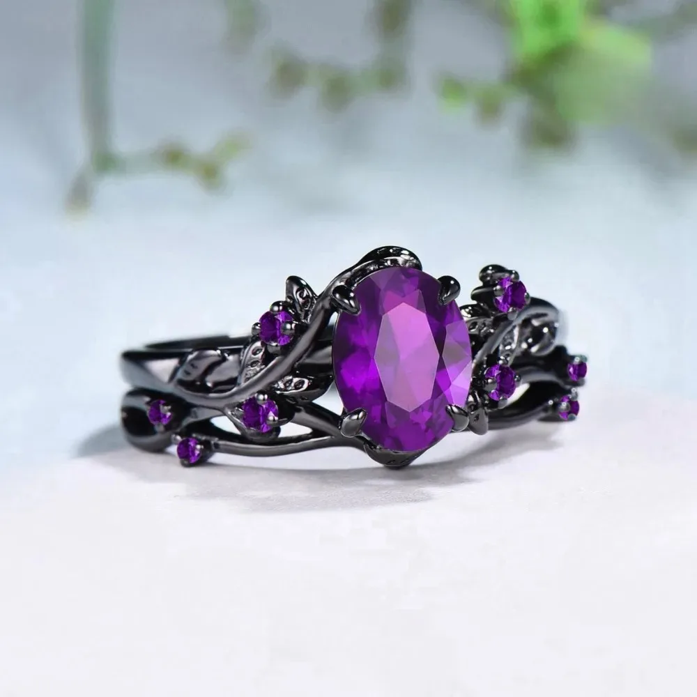 Charmante Paarringe Romantische Damenringe mit Lila Strass CZ-Steinen Trendige Herrenringe aus Edelstahl mit Keltischem Drachenmotiv Hochzeitsschmuck – Detail 7