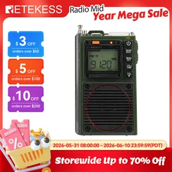 Retekess TR111 Radio FM Portable Radios AM FM Mini Ham Radio Shortwave Emergency Amateur Radio Multiband SW VHF WB Alarm Clock