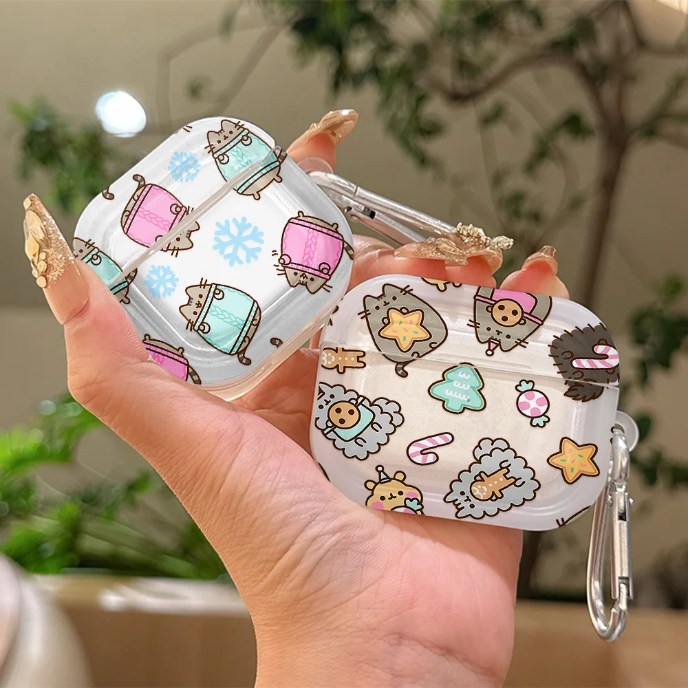 Funda de Silicona Translúcida con Diseño de Gato P-Pusheen para Airpods 4 3 Pro 2 1, Fundas Protectoras para Auriculares Inalámbricos Pro2