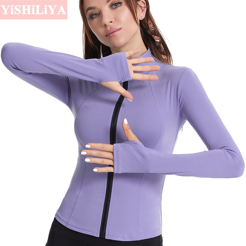 

Woman Sports Jacket Yoga Long Sleeved Top Zip Training Clothes Elegant Runing Sportswear Gym Tracksuit Workout Sweatsuit Fitness