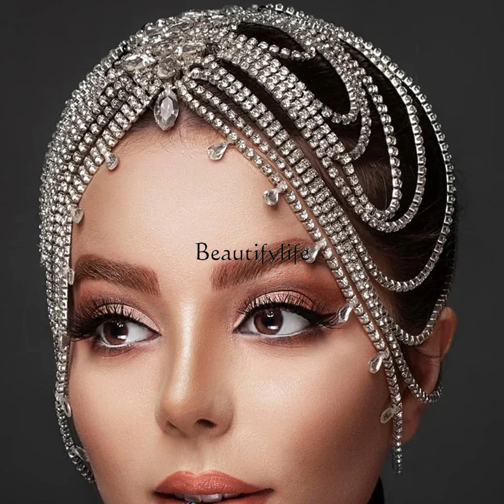 

Multi-layer hair chain exaggerated niche fashion stage performance rhinestone headdress