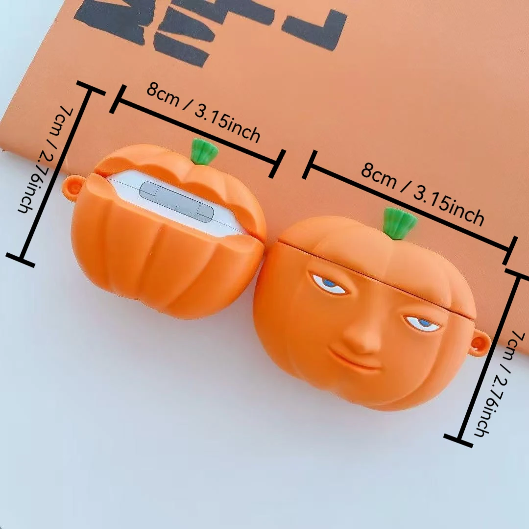 حافظة واقية من Fun Pumpkin AirPod - تناسب تمامًا لحافظات 1/2 Pro وAirPod 3، وديكور الأدوات الأساسية للسفر على طراز الرسوم المتحركة، وغطاء واقٍ أنيق، وواقي أنيق