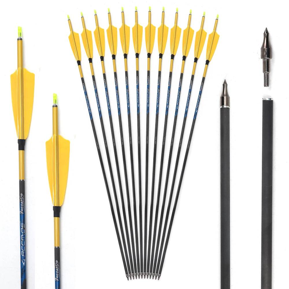 12pcs ID6.2mm 32in Pure Carbon Arrow With Hot Shrink Sticker Sp250-800 Archery （Available in Multiple Colors）