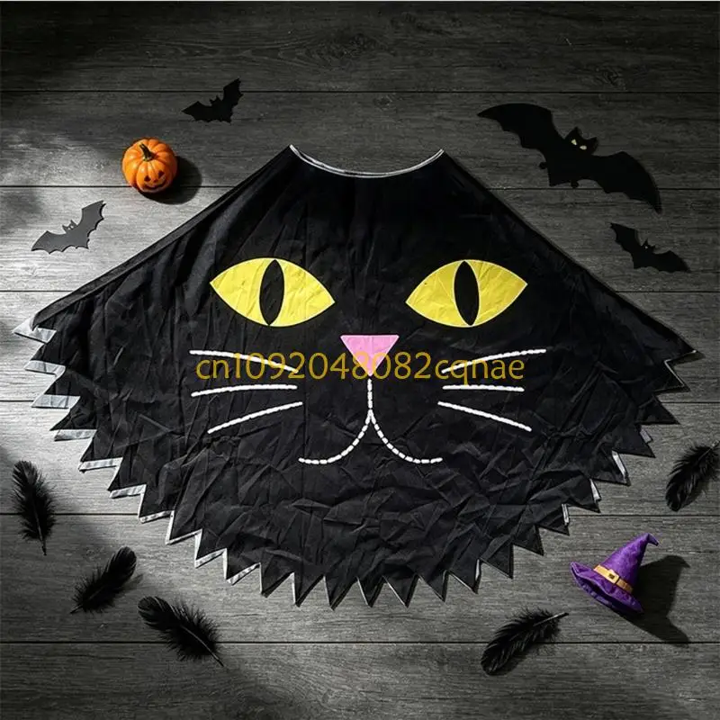 Black Cats Costume Cats Capes Cloak Halloween Ponchos with Quick-Change No-Tie Design, Lightweight Polyester Layer for Halloween