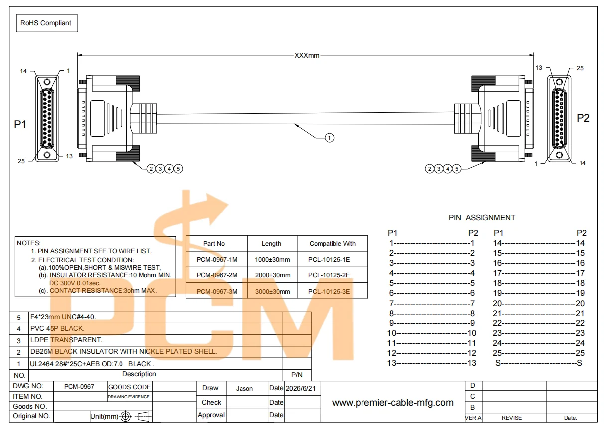 DB25 25-poliges Abgeschirmtes Stecker-zu-Stecker-Kabel Kompatibel mit Advantech PCL-10125 PLC Industrielles Datenerfassungs-I/O-Kabel – Detail 3