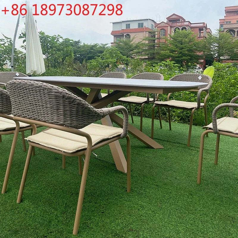 Outdoor rattan table and chair furniture living room dining room courtyard dining waterproof and sunscreen hand-woven chair
