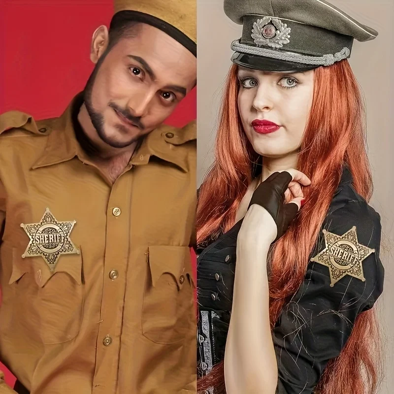 شارة شريف معدنية غربية عتيقة قطعة واحدة | لمسة نهائية معدنية ممتازة |   مثالية للحفلات ذات الطابع الشخصي والمهرجانات وإكسسوارات ملابس رعاة البقر