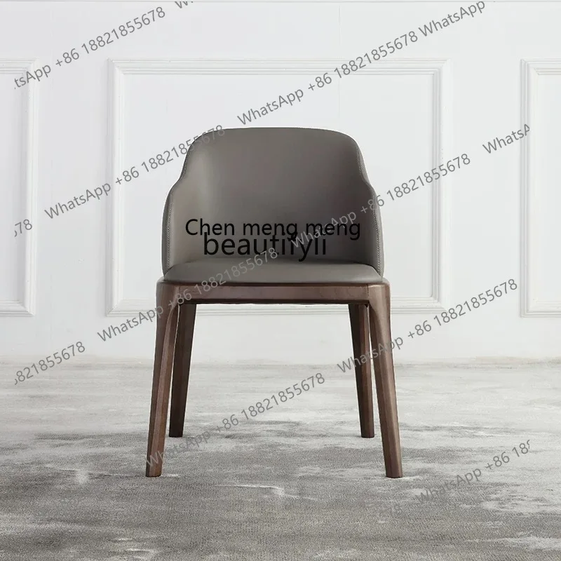 Nordic Solid Wood Modern Minimalist Italian Restaurant Hotel Model Room Reception Table and Chair Home Backrest Leather Chair