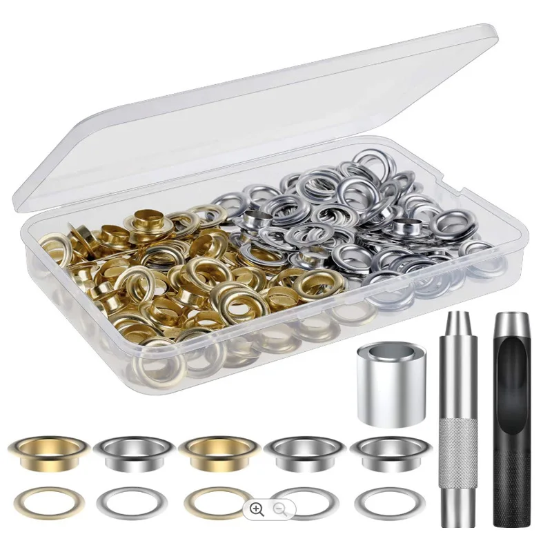 Grommet Tool Kit 100Sets Grommets Eyelets 6mm 10mm 12mm 14mm Inside Diameter Tool for Leathercraft DIY Clothing Shoes Curtains