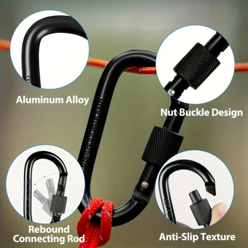 4PC Aluminum Alloy Carabiner Safety Buckle Keychain With Lock Climbing Button D-shape Carabiner Camping Hiking Hook Multi Colors