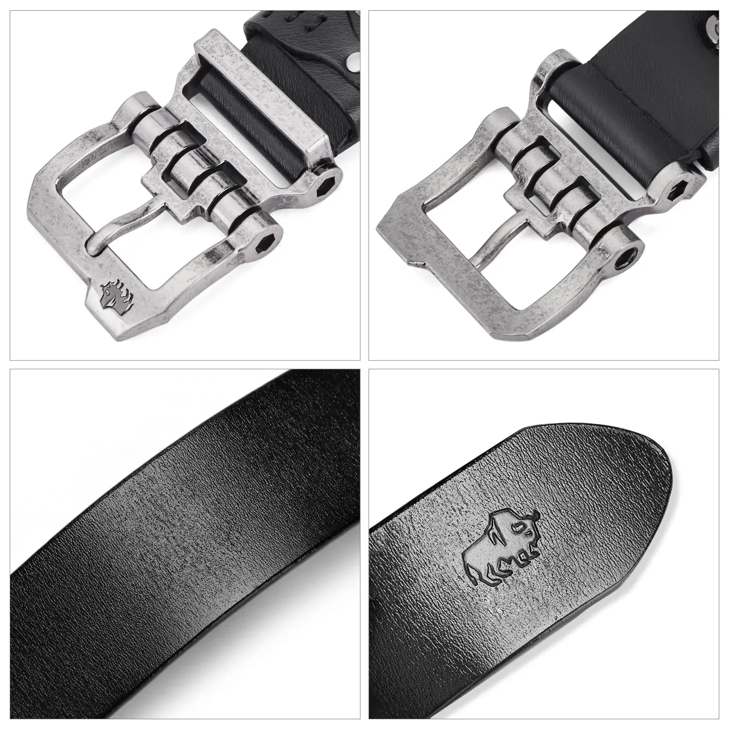 BISONDENIM Luxury Designer Belts for Men Vintage Cow Spilt Genuine Leather Pin Buckle Waist Strap Belt for Jeans High Quality view 4
